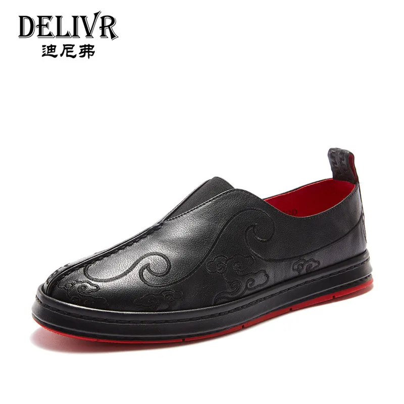 

Delivr 2019 New Spring Men Loafers Outdoor Breathable Black Cow Genuine Leather Casual Shoes Fashion Lazy Men Flats Loafer Shoes
