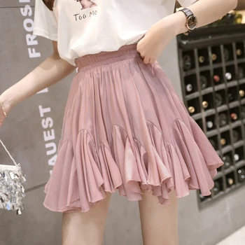 

Summer New Korean Version of Women's High Waist Pleated Skirt Casual Chiffon Mini Skirt Jupe Femme casual Streetwear