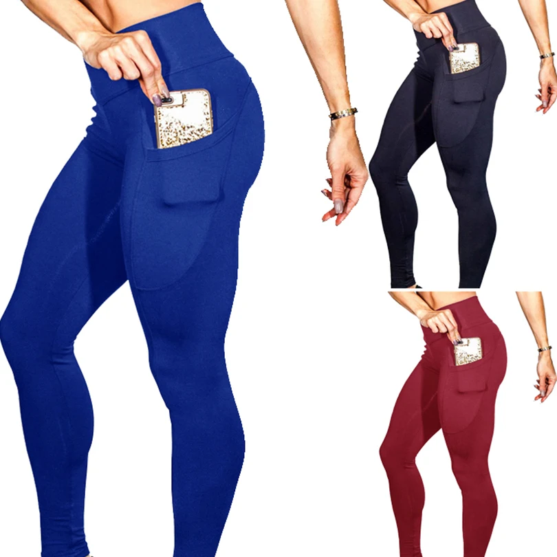 

Sexy Pocket High Waist Women Leggings Hip Solid Work Out Elasticity Leggings For Female 2019 Fashion Pants Run Sports Clothes