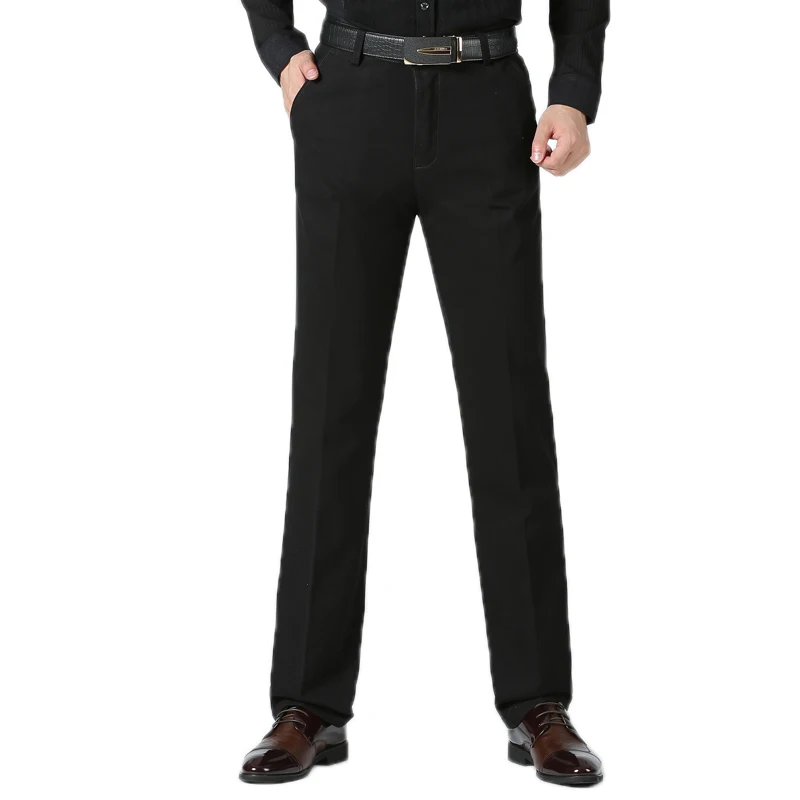 Зимние флисовые брюки для мужчин, осенние классические брендовые теплые толстые длинные модные прямые Стрейчевые мужские брюки, новинка - Цвет: Black Pants