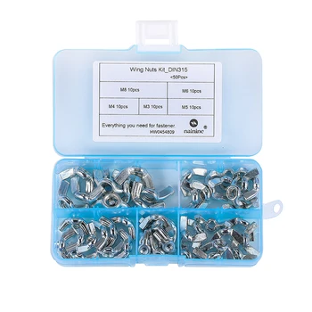 

50Pcs/set DIN315 M3 M4 M5 M6 M8 Galvanized Hand Tighten Nut Butterfly Nut Ingot Wing Nuts HW045