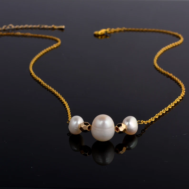 

Freshwater pearl necklace women natural pearl necklace Stainless Steel chain