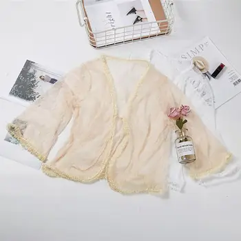 

Summer New Loose Cape Coat Lace Outer Seven-point Sleeves Solid Color Openwork Cardigan Lace Shawl