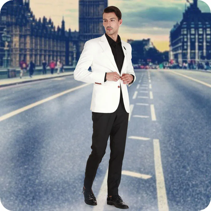 

White Men Suits Black Pants Groom Wedding Tuxedos Groomsmen Suits Best Man Blazers 2Piece Latest Designs Costume Homme Ternos