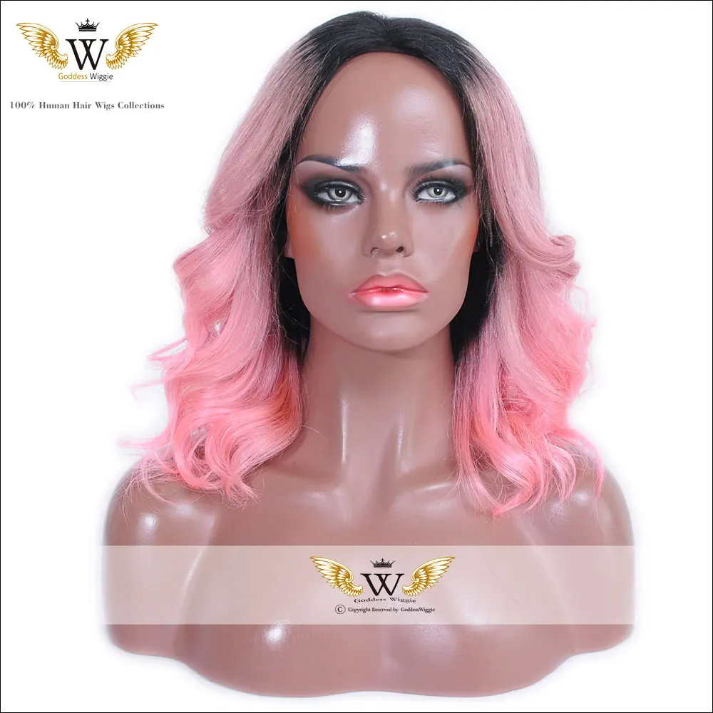 7A Ombre Pink Body Wavy Glueless Full Lace Human Hair Wigs Fashion Pink