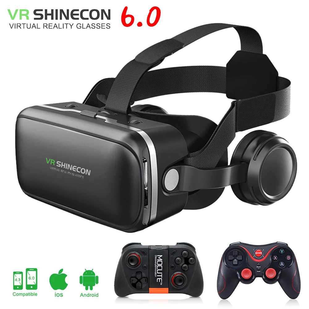 VR shinecon 6,0 3D очки коробка google картон очки виртуальной реальности VR гарнитура для 4,5-6,0 дюймов ios Android смартфон