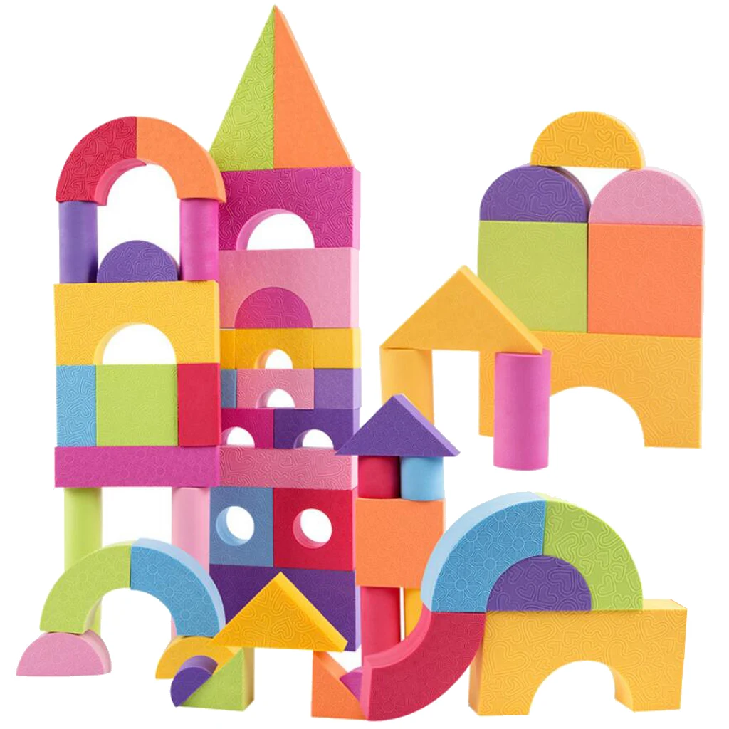 50 Pieces Foam Building Blocks Building Toy for Girls Boys Construction Game - Geometric Shapes and Sizes Learning