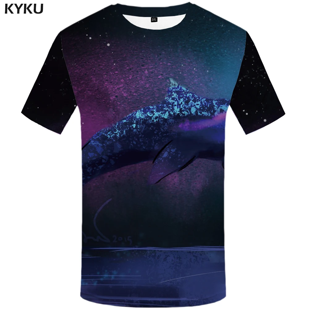 

KYKU Brand Fish T shirt Men Shark Shirt Print Galaxy Space T-shirts 3d Animal Tshirts Casual Abstract Tshirt Printed