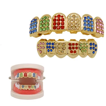 

Teeth Braces For Men Women Rainbow Hip Hop Teeth Top Bottom Tooth Grill Set Copper Tooth Cap Jewelry Teeth Braces Dental #35