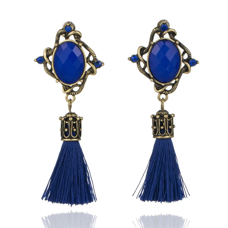 Blue tassel Винтажный этнический богемный серьги для женщин, ювелирные изделия, большие круглые геометрические серьги с блестками и красными камнями Brincos Bijoux - Окраска металла: Blue tassel