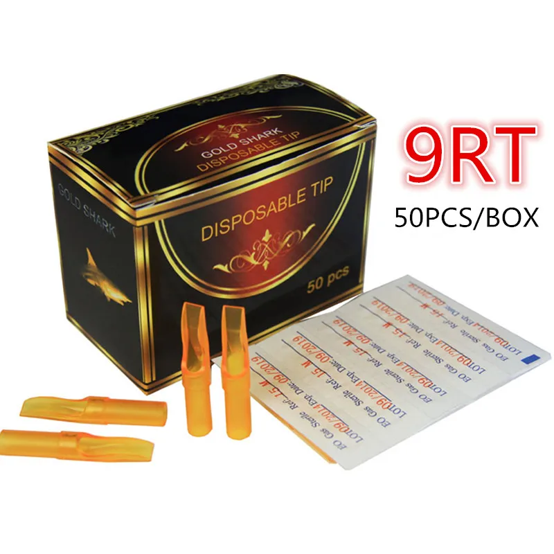 

New 50pcs R9 Yellow Tattoo Round 9 Tip Nozzle Gold Shark Disposable Tattoo Tip Nozzle 9RT Supply GSDT-9RT#