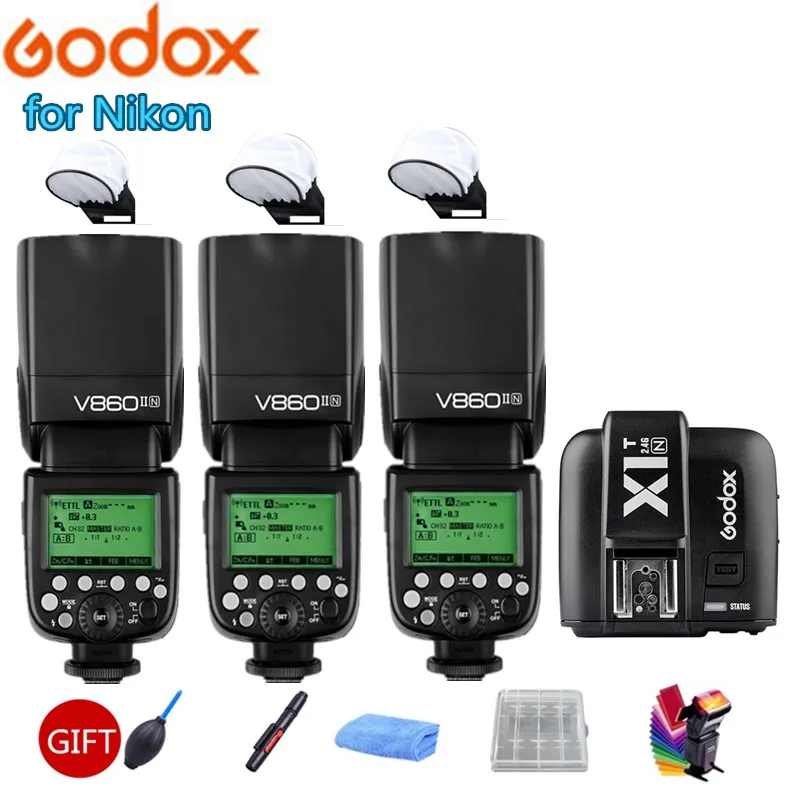 

3x GODOX V860IIN Flash Light Speedlite V860II-N 2000mAh Li-ion Battery TTL 2.4G HSS 1/8000s + X1T-N Trigger for Nikon DSLR