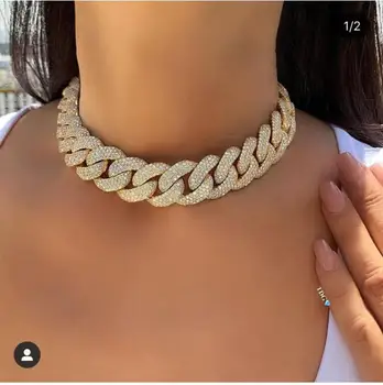 

Accking Full CZ Statement Cuban Link Chain Choker Necklace adjust for Man or Women Bijoux Wholesale free shipping
