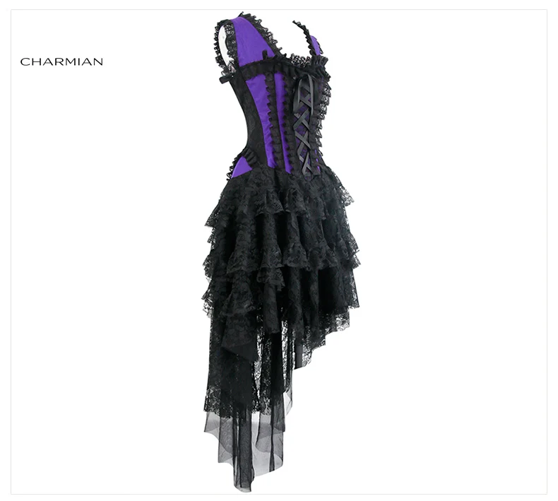 Charmian женское Ретро викторианское готическое корсетное платье размера плюс сексуальное Бурлеск с рюшами Черное Кружевное винтажное вечернее длинное платье