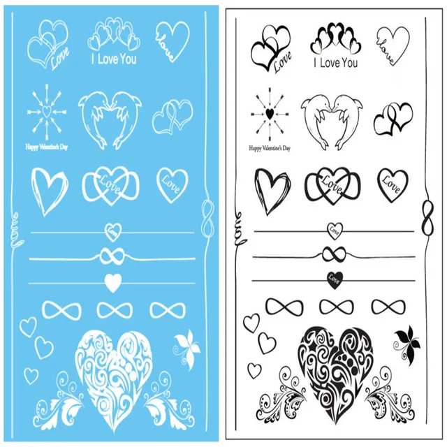 2Pcs Fashion Flash Waterproof Metallic Tattoo Women Black And White Henna Jewel Lace Bracelet Chain Love Heart Tattoos Stick 2Pcs Fashion Flash Waterproof Metallic Tattoo Women Black And White Henna Jewel Lace Bracelet Chain Love Heart Tattoos Stick