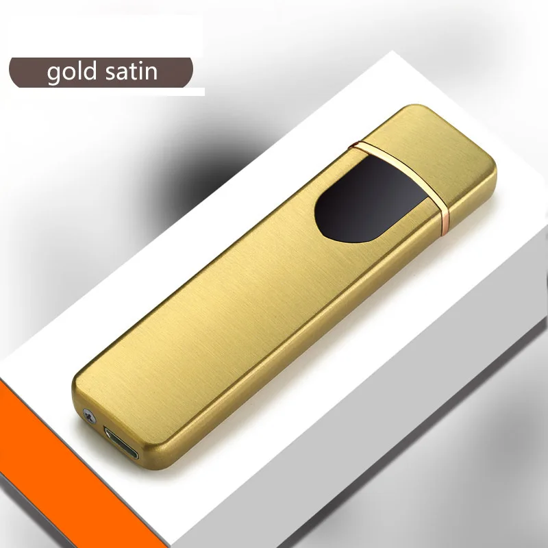 Тонкая портативная длинная полоса сенсорная Индукционная Зажигалка для сигарет двухсторонняя креативная ветрозащитная зажигалка - Цвет: Золотой