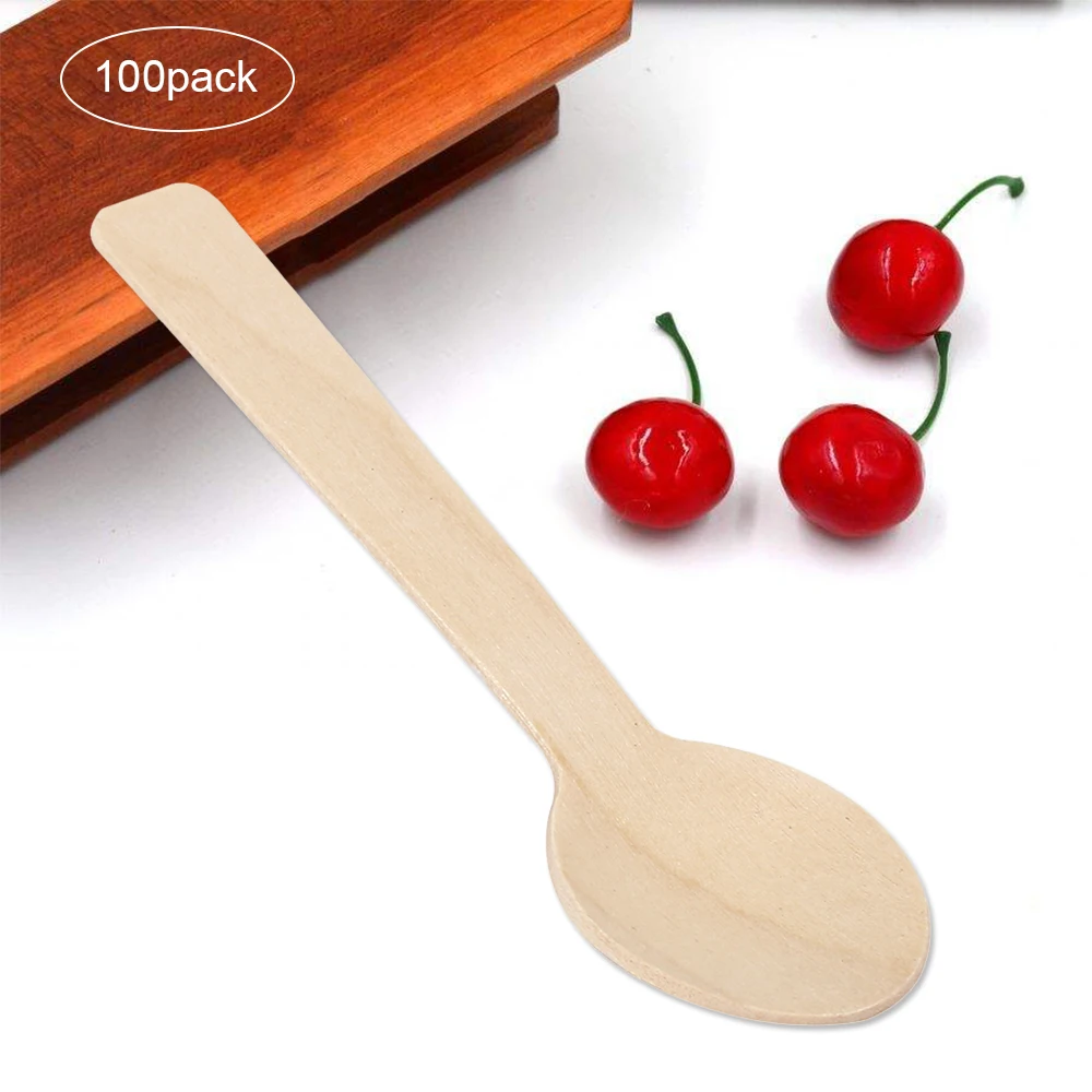 100Pcs Disposable Wooden Spoon Mini Ice Cream Spoon Wood Dessert Scoop