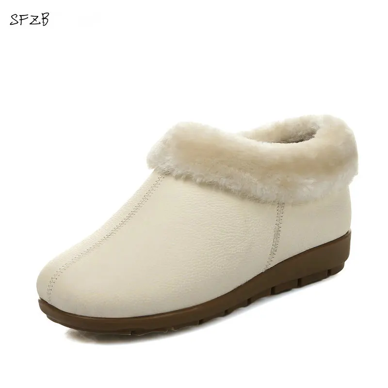 

SFZB new women ankle winter snow boots split leather fur warm family shoes black brown wine beige woman shoes