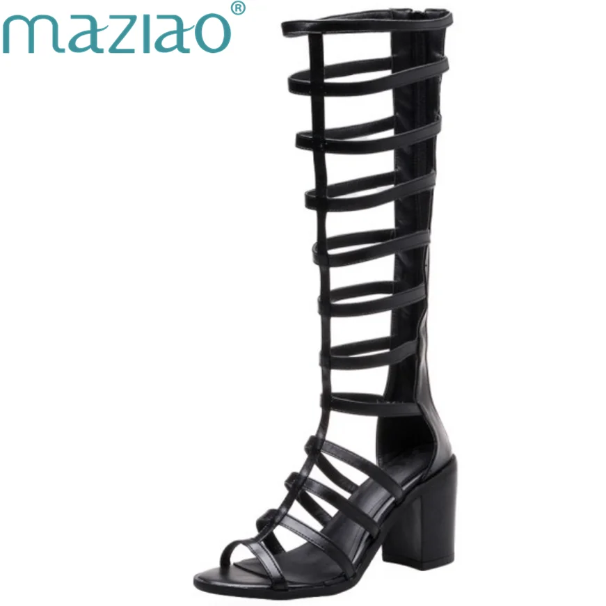 

MAZIAO The Knee Sandals Hollow Sexy Women Sandals Spring Summer Autumn Shoes Gladiator Peep-toe Shoes Women's High Heel Shoes
