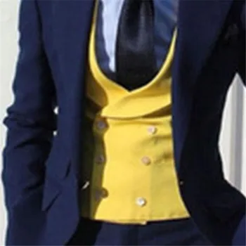 

2018 Yellow Double Breasted Wedding Waistcoat Mens Vests Slim Fit Latest Design Fashion Best Men British Style Men Vests