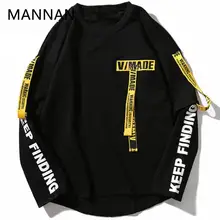 MANNAN Harajuku футболка мужская 3d Футболка с принтом букв лента Harajuku хлопковая футболка с длинным рукавом в стиле панк Модные повседневные топы тройники