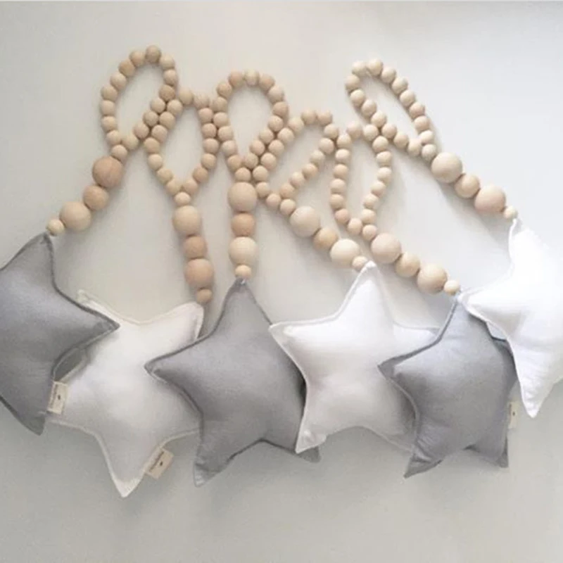 

Nordic Style Wooden Beads Moon Star Heart Ornaments Dream Catcher Kids Room Decoration Wall Hanging Girls Baby Tents Decorative