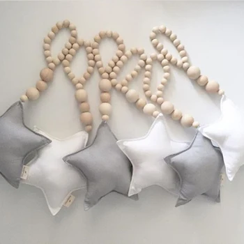 

Nordic Style Wooden Beads Moon Star Heart Ornaments Dream Catcher Kids Room Decoration Wall Hanging Girls Baby Tents Decorative