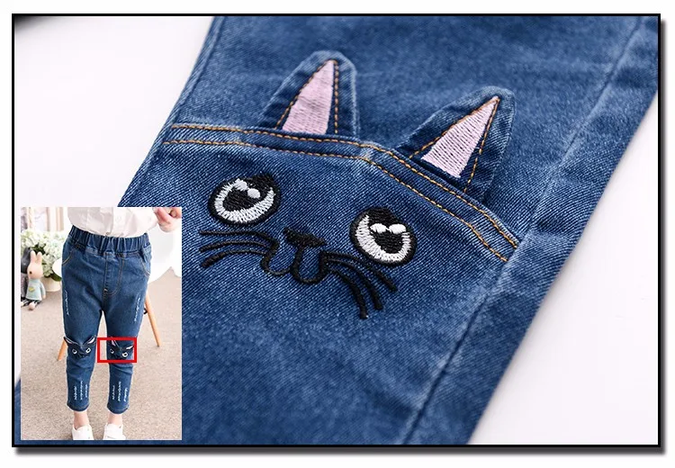 Джинсы для девочек г. Штаны для маленьких девочек с рисунком кота размера плюс обтягивающие детские леггинсы повседневная детская одежда из хлопка для девочек 2507B