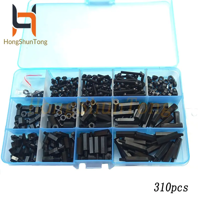 

310Pcs/set M3 black Hex Nylon Standoff Spacer Column For PCB Motherboard Fixed Plastic Spacing Screws Set