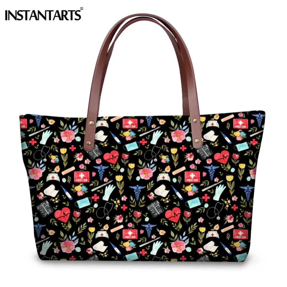 

INSTANTARTS Love to Care Medical Printing Women Large Handbag Big Capacity Interior Compartment Lay Tote Shoulder Shopping Bags