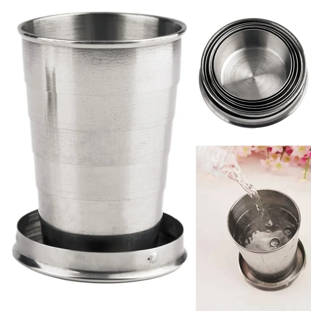 1 шт. 75 мл из нержавеющей стали, складная чашка для кемпинга, походная кружка, портативный складной, сворачивающийся стакан