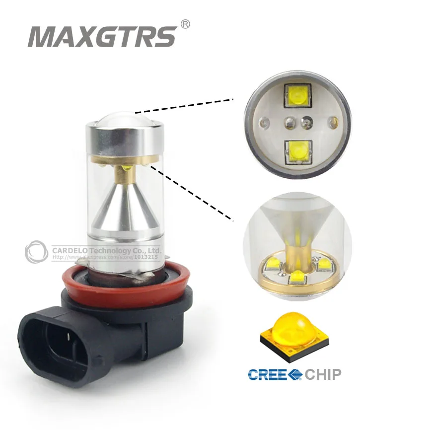 

2x 30W H8/H11 Cree Chip with Lens Car Fog Light Auto Led Parking Turn Signal Reverse Tail Car Light Source White/Red/Amber