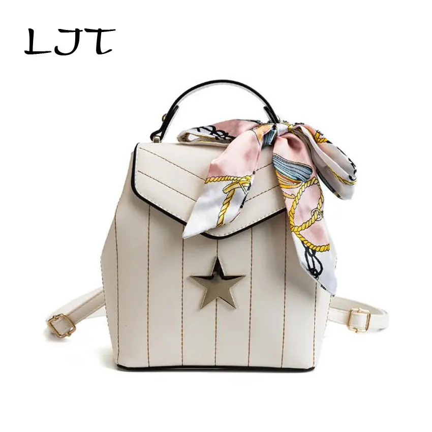 

LJT Women's Bag 2019 New School Supplies Backpack Female PU Leather Backpack Five-pointed Star Travel Rucksack mochila escolar