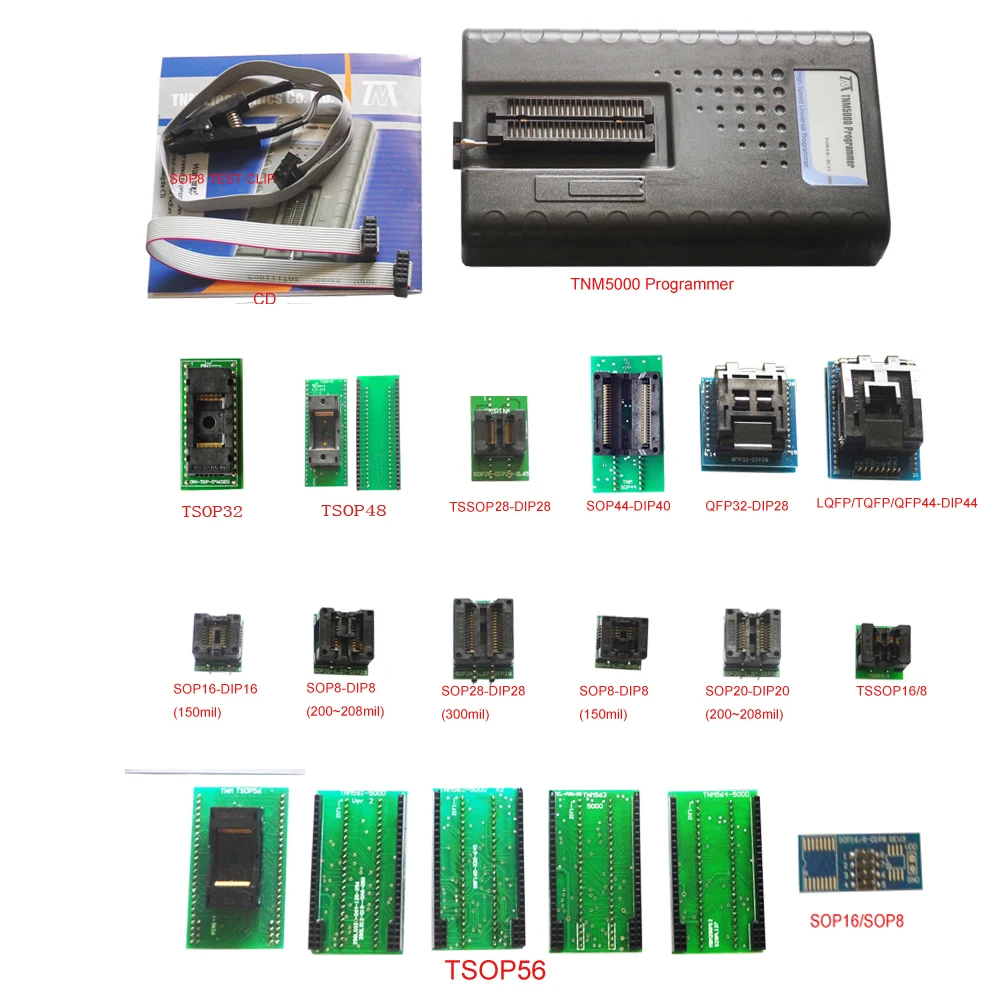 

Support K9GAG08U0E, 2019 New TNM5000 USB EPROM Programmer+14pc sockets+IC Clip for NAND flash/EPROM/MCU/PLD/FPGA/ISP/JTAG/EEPROM