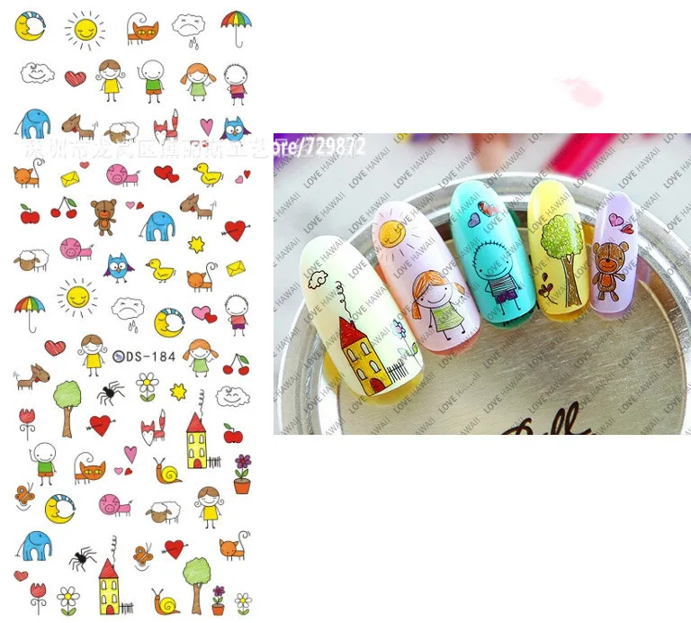 2pcs/lot DS 184 Cute Animal Elephant Nail Art Watermark Nail Stickers Decals for Girls DIY Nail
