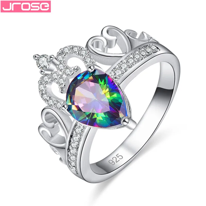 

JROSE Fashion Silver 925 Jewelry Princess Crown Rings For Women AAA Cubic Zirconia Micro Pave Setting engagement Wedding Rings