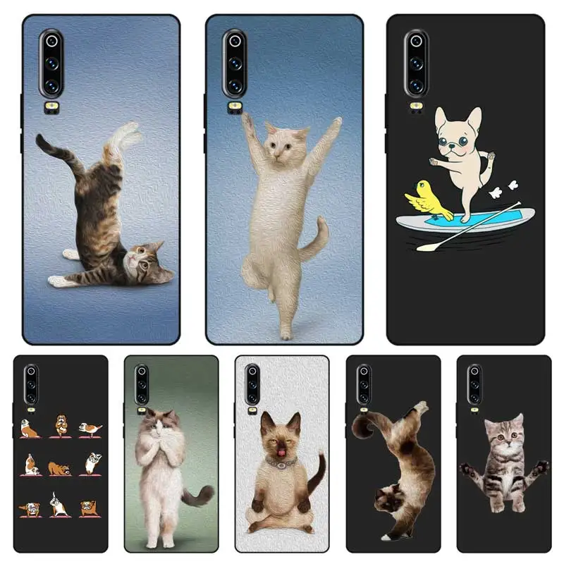 

N476 Yoga Cats And Dogs Black Silicone Case Cover For Huawei P8 P9 P10 P20 P30 Lite Pro P Smart Plus 2017 2019
