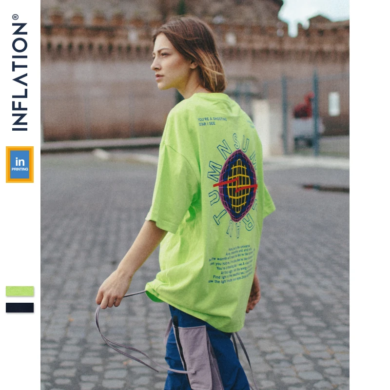 

INFLATION T-shirt Men Printing Letter Harajuku Cotton Short Sleeve T Shirt Skateboards Streetwear Fashion Casual Tops Tee 91135S