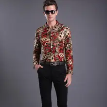 Высококачественная Осенняя хлопковая формальная Мужская рубашка с длинным рукавом и принтом