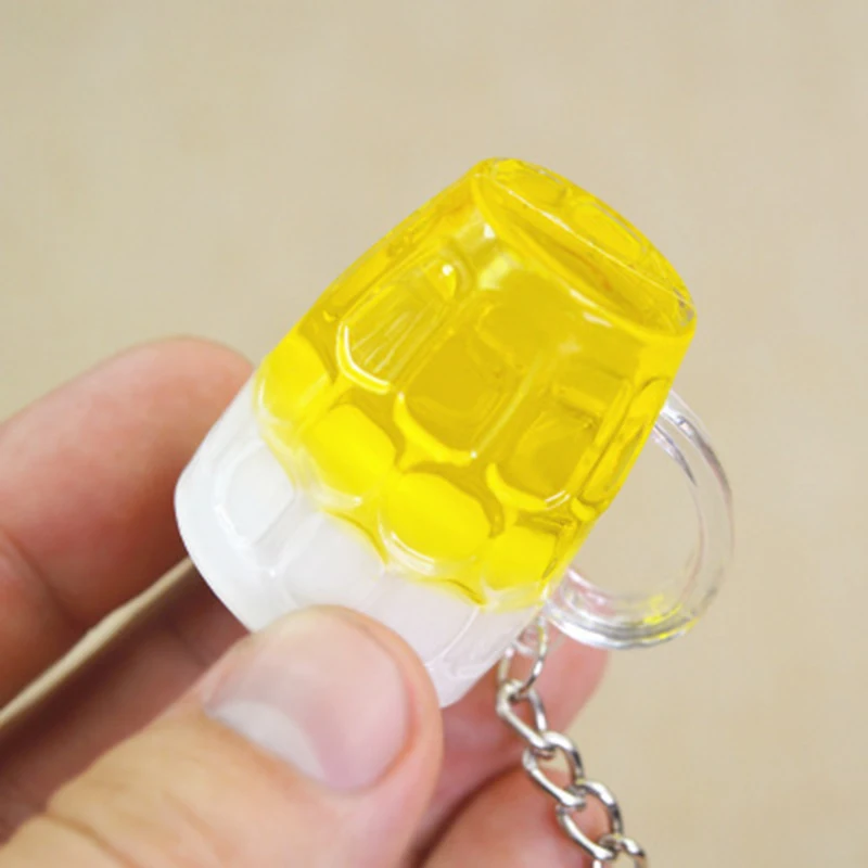 Qevila Hot Women Men Resin Beer Cups Simulation Food Handicraft Key Chain For Car Bag Key Rings Pendant Jewelr (6)