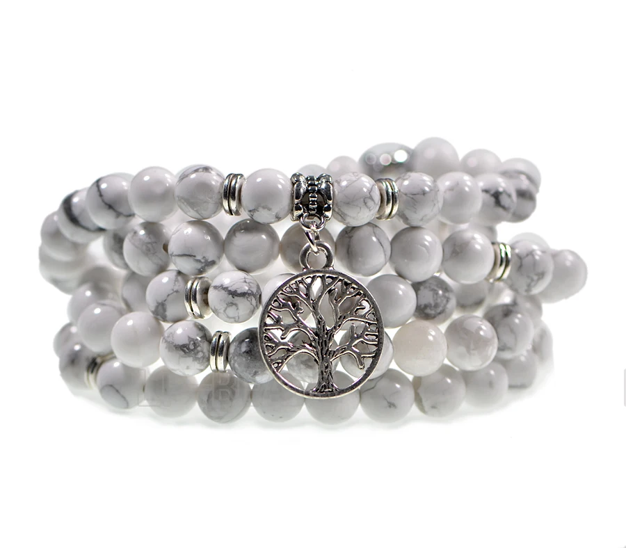 Handmade 8mm White Turquois-e Gem stone Buddha Yoga Beads 108 Prayer Stretchy Diy Bracelet Necklace 2Pcs/Pack | Украшения и