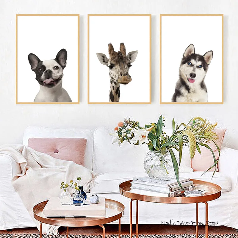 Cute Animal Blue Eyes Dog Giraffe Canvas Painting Modern Nordic Paintings For Living Room Posters And Prints Wall Art Unframed | Дом и сад