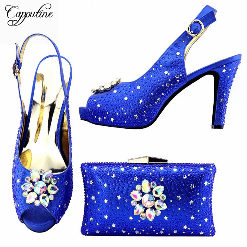 Capputine New Arrival Rhinestone font b Shoes b font And Bag Set Italian Elegant Ladie High