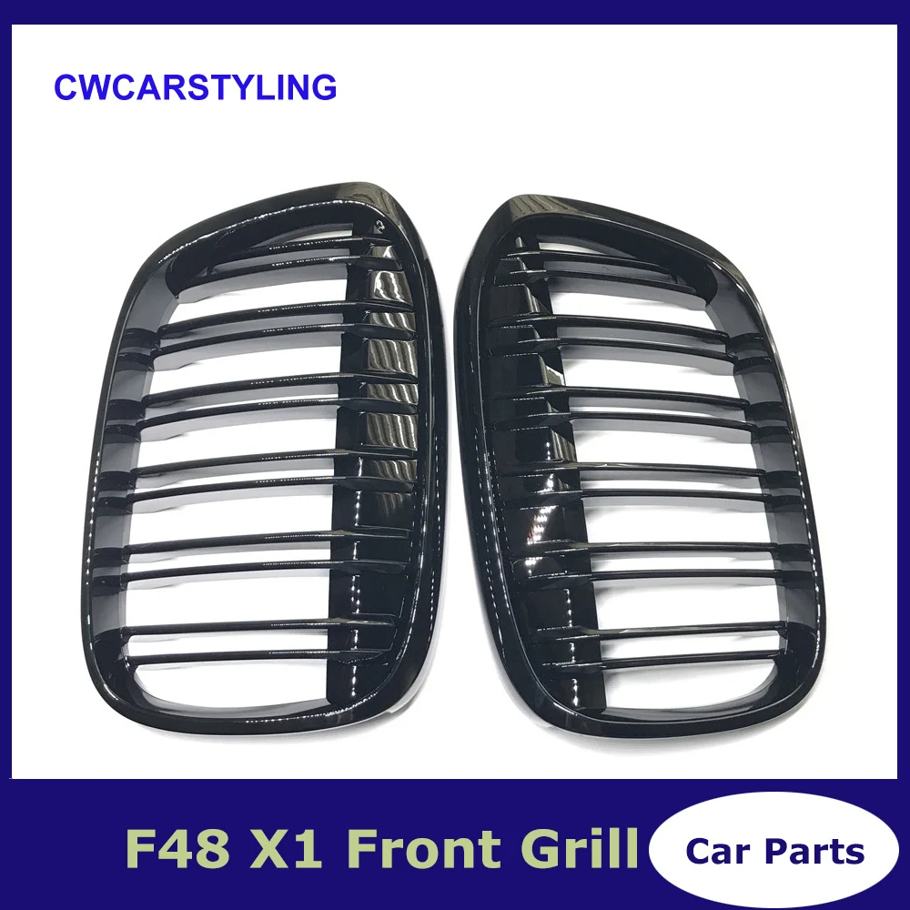

F48 ABS Dual Slat Front Bumper Grills Kidney Grille For BMW X1 F48 F49 5-Door Hatchback 2015 2016 Grill Mesh
