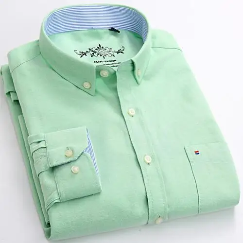 Новинка, Мужская однотонная оксфордская рубашка с длинным рукавом, цветная рубашка с левым нагрудным карманом, Повседневная рубашка на пуговицах - Цвет: Mint