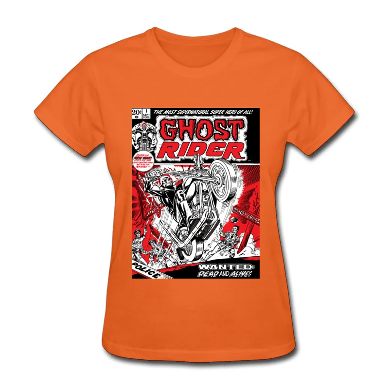 Ghost Rider Comic Man Prevalent Summer T Shirt O-Neck Lovers Day Pure Cotton T-Shirt Custom Short Sleeve T Shirt Ghost Rider Comic orange