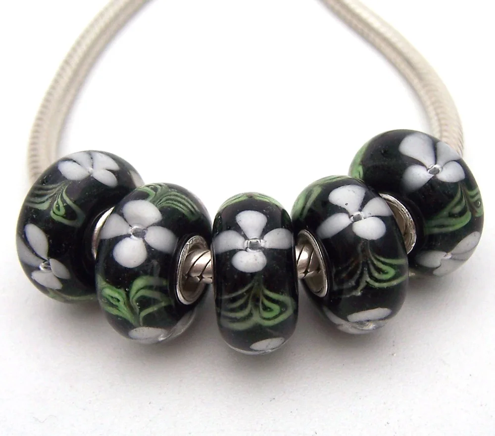 

SBJWG180 5PCS 100% S925 Sterling Silver Beads Murano Glass beads Fit European Charms Bracelet charms diy jewelry Lamp work