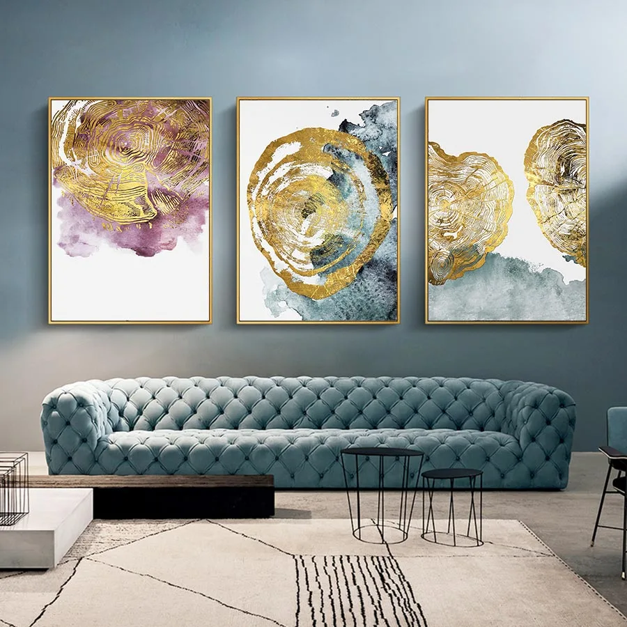 

Blue Gold Painting Wall Pop Art Abstract Pictures Nordic Scandinavian Poster Print for Living Room Art Decoration