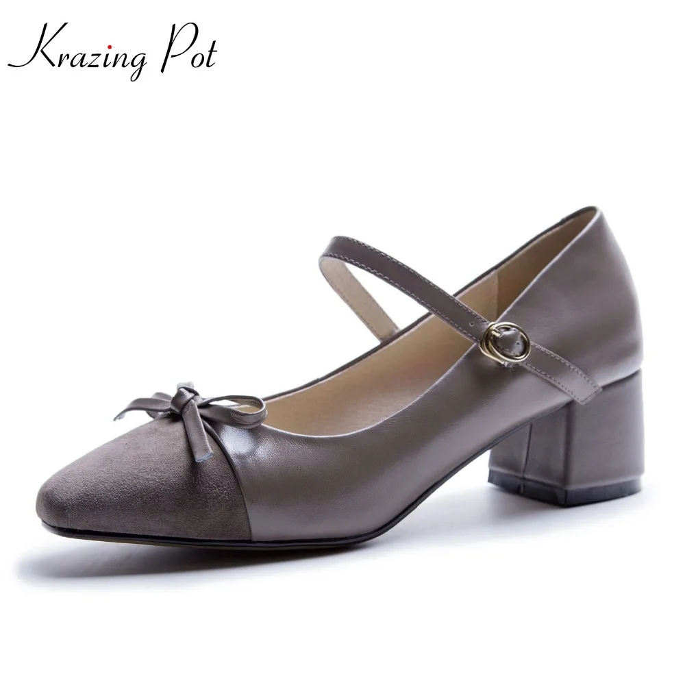 

Krazing pot fashion round toe ankle buckle straps Butterfly knot women sandals cow leather med heels simple summer shoes L3f2