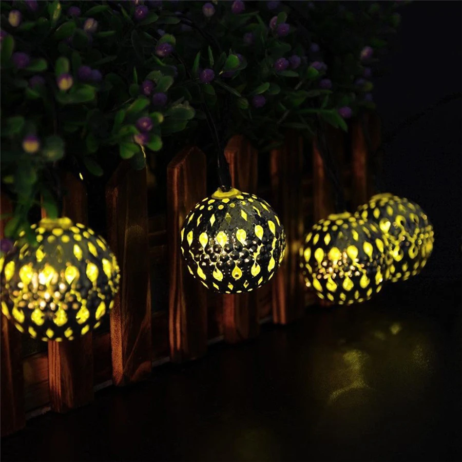 

HANMIAO 20Led Solar Light Outdoors Metal Morocco Ball Solar String Light for Garden Decoration LED Garland Ball for Christmas 11